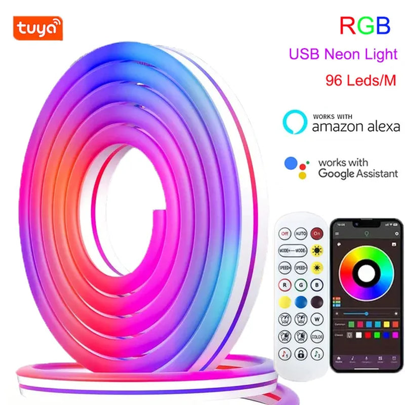 Tuya Smart Life Wifi LED Neon Light Strip 5V LED Strip RGB Neon Sign Tape Work with Alexa for TV Home Neon Decor Lighting